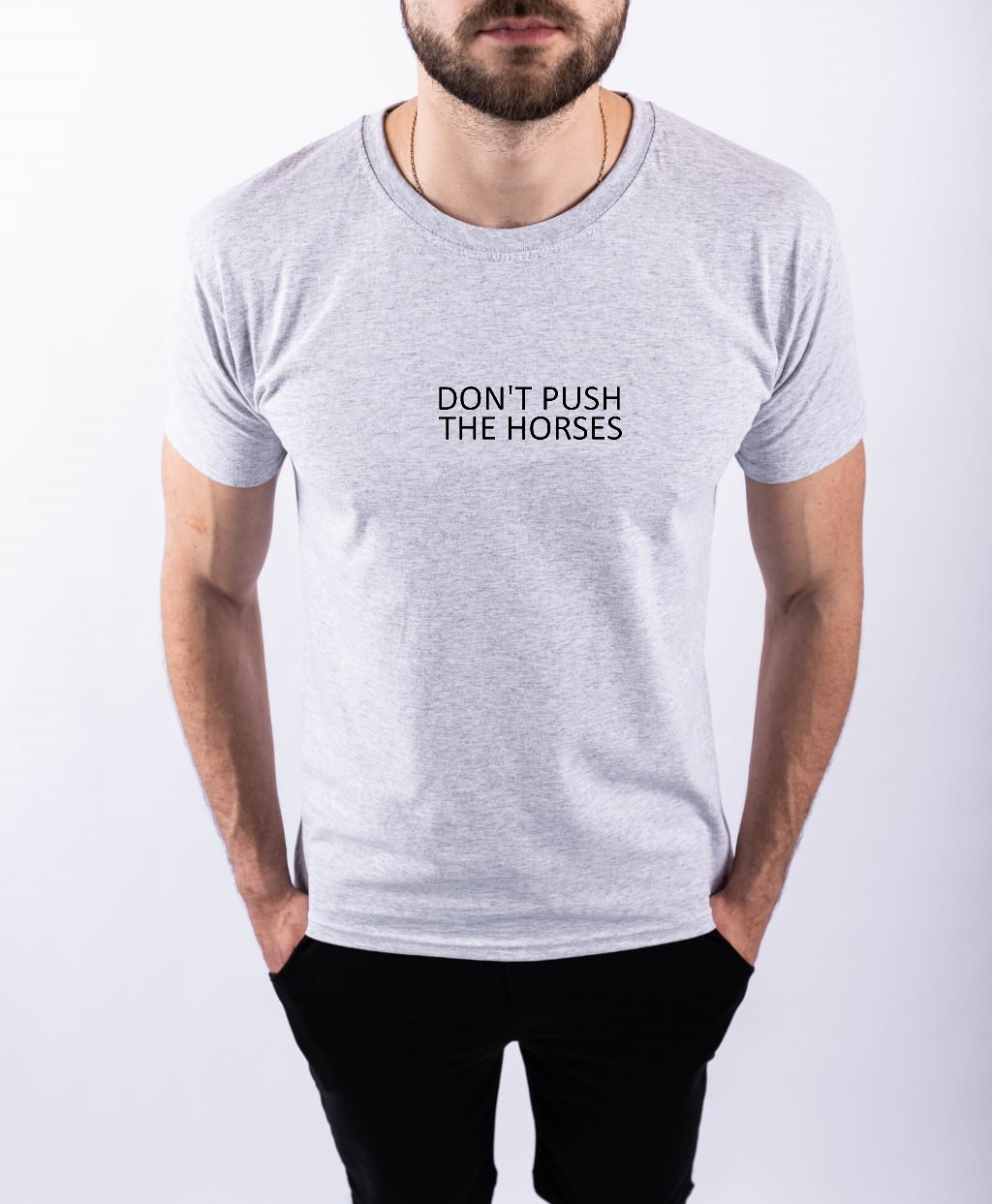 Чоловіча сіра футболка Don't push the horses