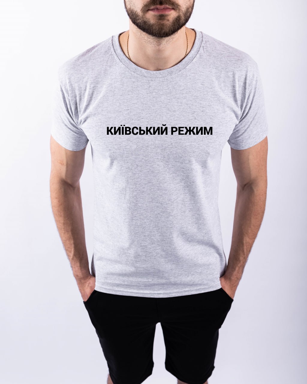 Чоловіча сіра футболка з принтом "Київський режим"